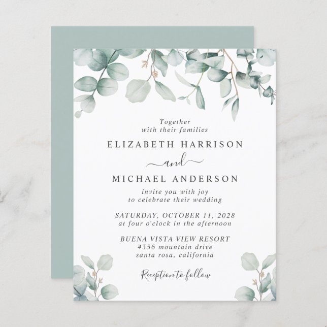 Eucalyptus Watercolor Invitation (Frente/Verso)