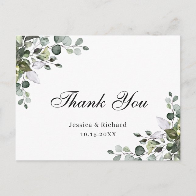 Eucalyptus Watercolor Obrigado Cartão (Frente)
