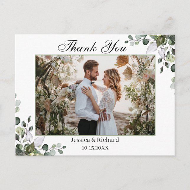 Eucalyptus Watercolor Obrigado Cartão Postal (Frente)