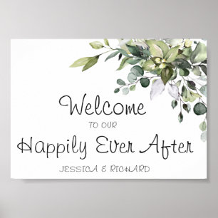 Eucalyptus Watercolor Wedding - Sinal Poster de Bo