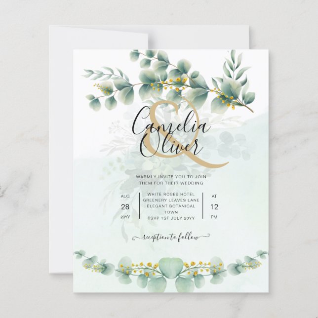Eucalyptus Wedding Invitation Modern Greenery Dour (Frente)