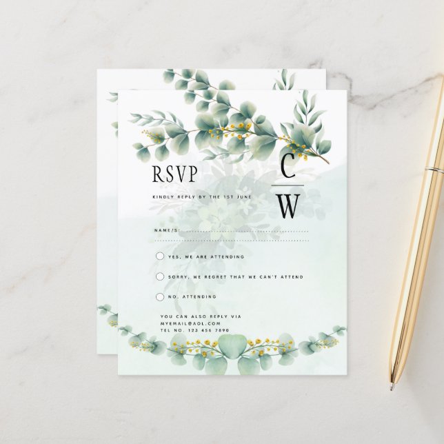 Eucalyptus Wedding RSVP Qr Code Modern Greenery (Frente/Verso In Situ)