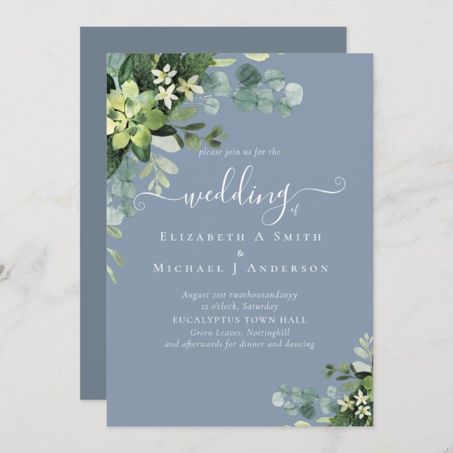 Eucalyptus Wedding Watercolor Vergy Convites (Frente/Verso)