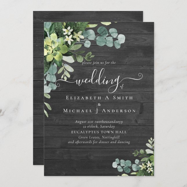 Eucalyptus Wedding Watercolor Vergy Convites (Frente/Verso)