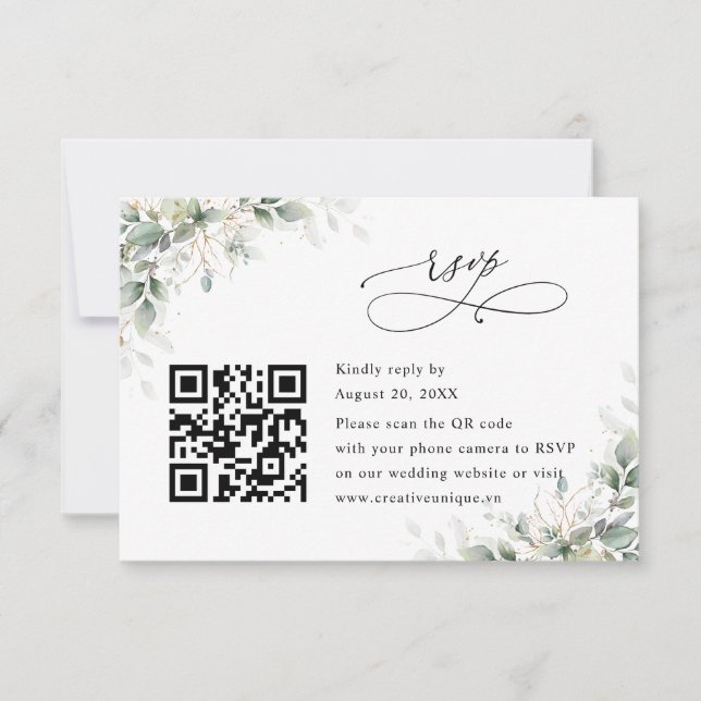 Eucalyptus Wedding Website QR Code RSVP Card (Frente)