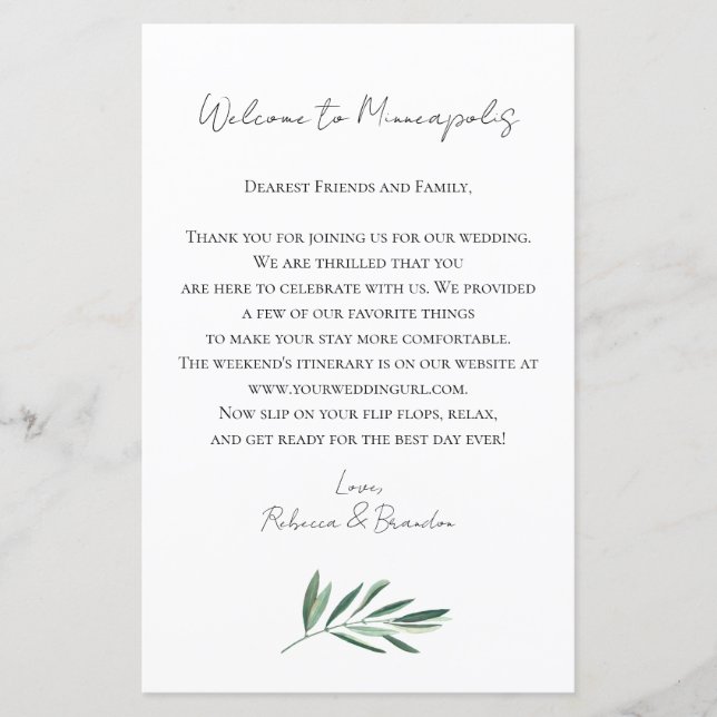 Eucalyptus Wedding Welcome Bag Letter (Frente)