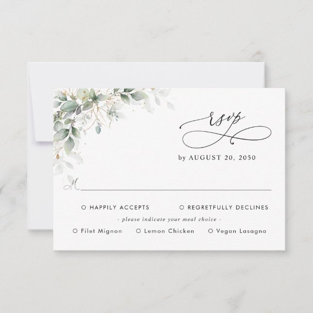 Eucalyptus Wedding With Meal Choice RSVP Card (Frente)