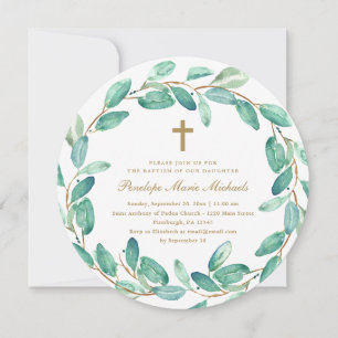 Eucalyptus Wreath com Convite Cruzado para Batismo