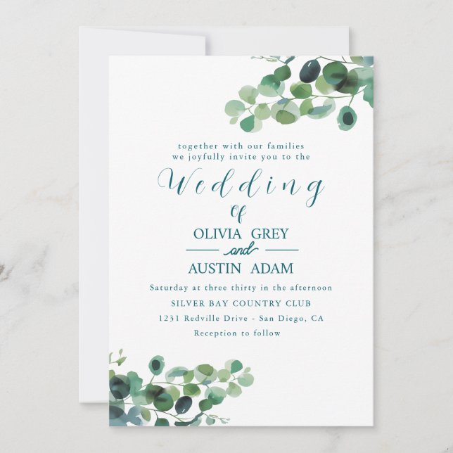 Eucalyptus Wreath E Convites Para Casamento Verde (Frente)