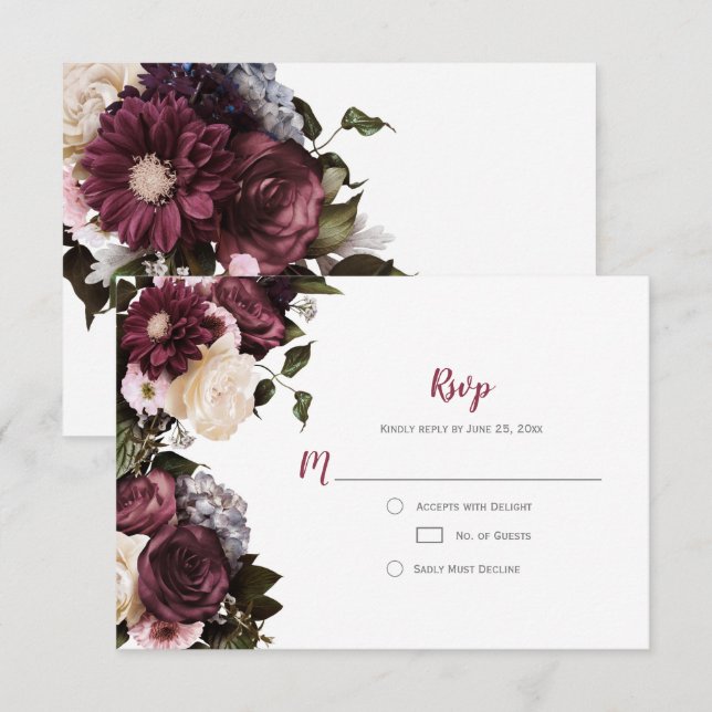 Euphoria Boho Burgundy Rosa Branco Floral RSVP | (Frente/Verso)