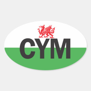 Euro- etiqueta oval do carro de Wales
