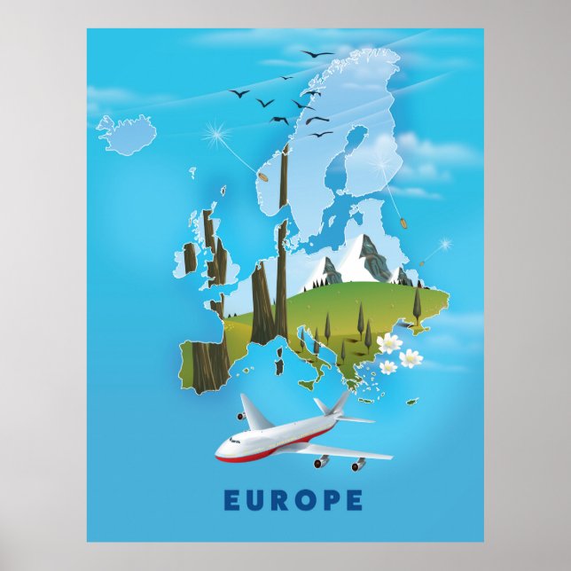 Europa - Mapa do poster de viagens paisagístico (Frente)