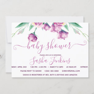 Eustoma púrpura Chá de fraldas Floral Convite