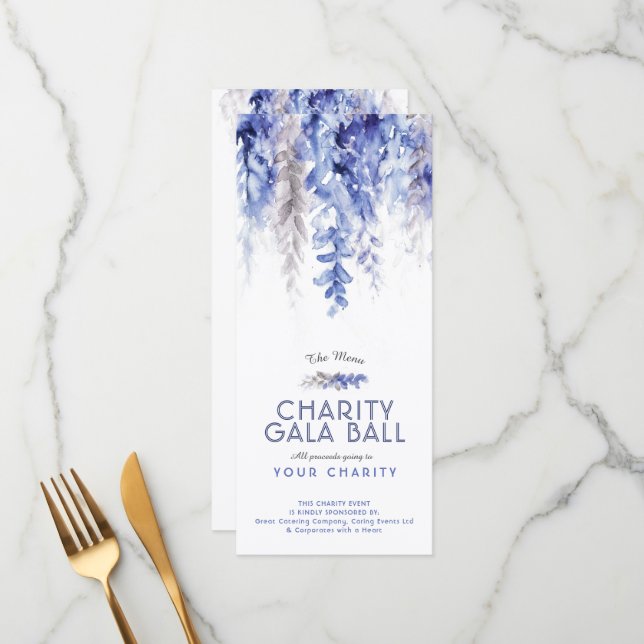 Evento de caridade da cinza azul-aquarela do menu (Frente/Verso In Situ)