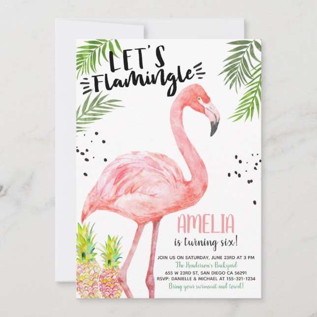 Evento de Convite para Aquarela Flamingo Pineapple (Frente)