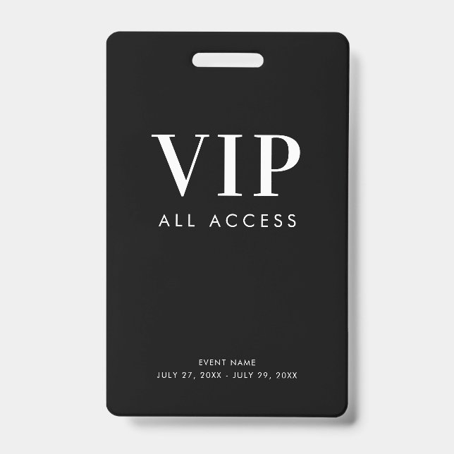 Evento de Crachá de Acesso Total VIP Preto Simples (Frente)
