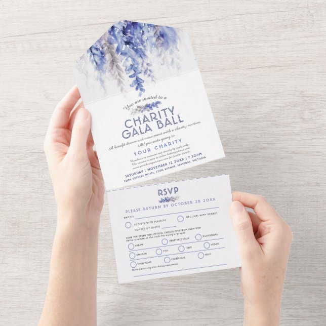 Evento de gala de caridade azul de inverno à noite (Aba destacável)