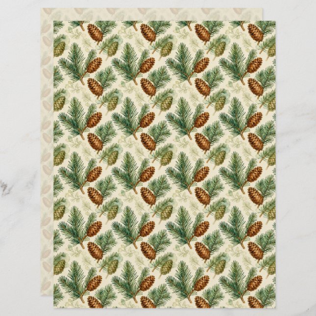 Evergreens and Cones Scrapbook Paper (Frente/Verso)