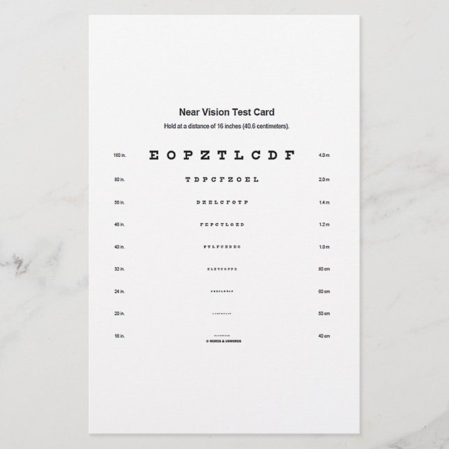 Exame de Acuidade Visual do Cartão de Teste de Vis (Frente)