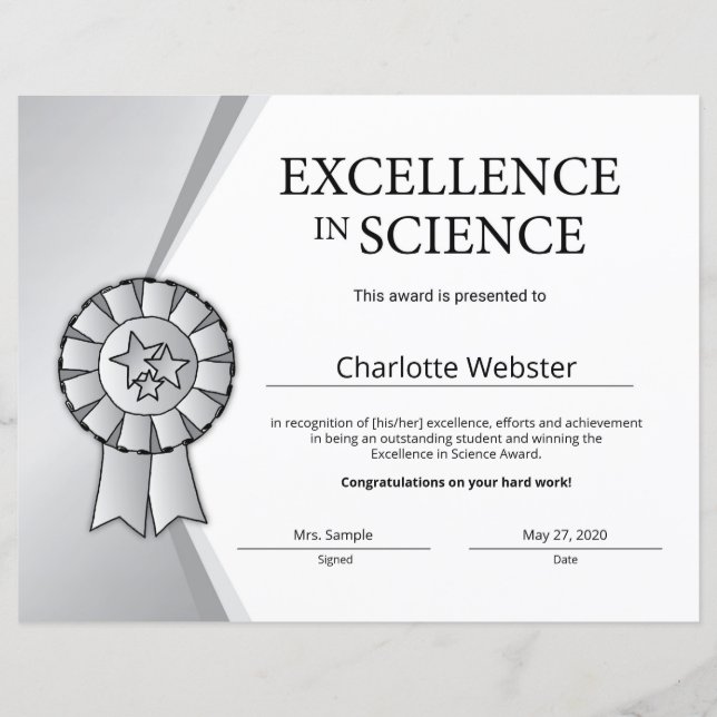 Excelência Silver no Prêmio de Certificados Cientí (Frente)