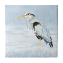 Excelente de Aquarela Azul Heron Bird Arte Selvage