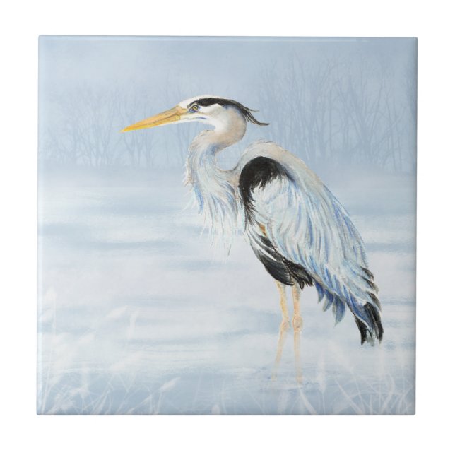 Excelente de Aquarela Azul Heron Bird Arte Selvage (Frente)