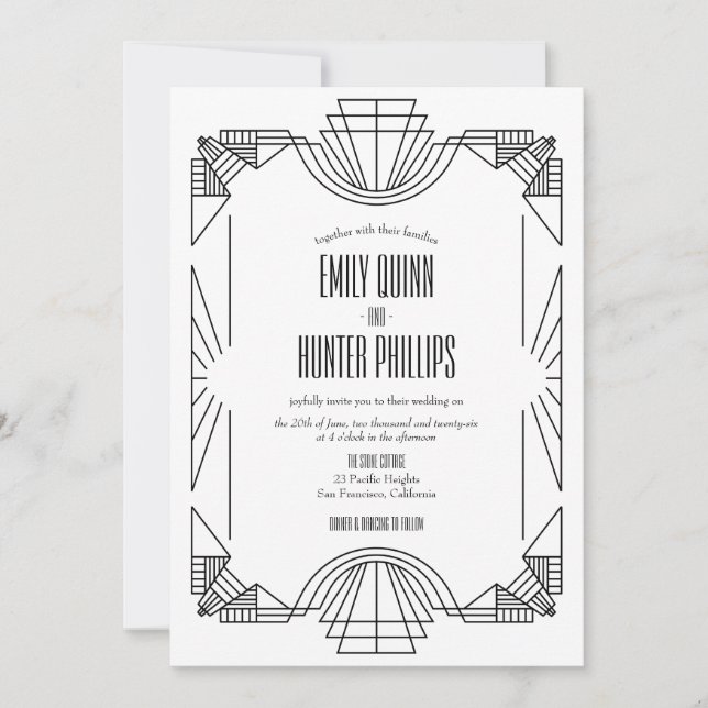 Excelente de Arte Gatsby Convite para Casamento de (Frente)