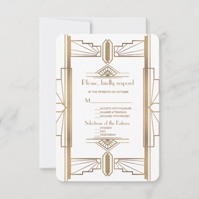 Excelente Gatsby 1920 RSVP de Casamento Glamorous  (Frente)