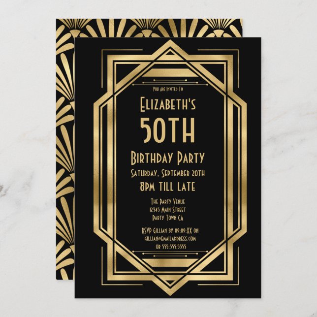 Excelente Gatsby 50 convites para o aniversário (Frente/Verso)