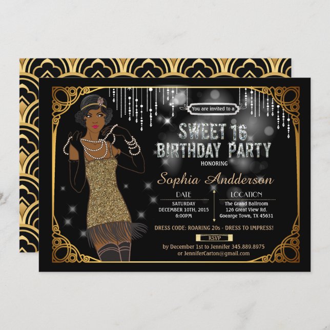 Excelente Gatsby doce convite de aniversário 16 (Frente/Verso)