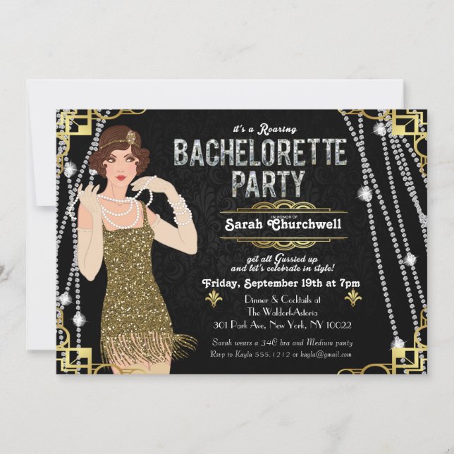 Excelente Gatsby Flapper Girl Bachelorette Convite (Frente)