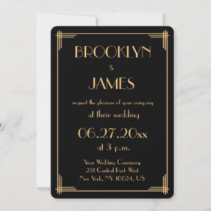 Excelente Negro Gatsby Art Deco Convite para Casam