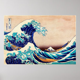 Excelente Wave Off Kanagawa Vintage Impressão Art