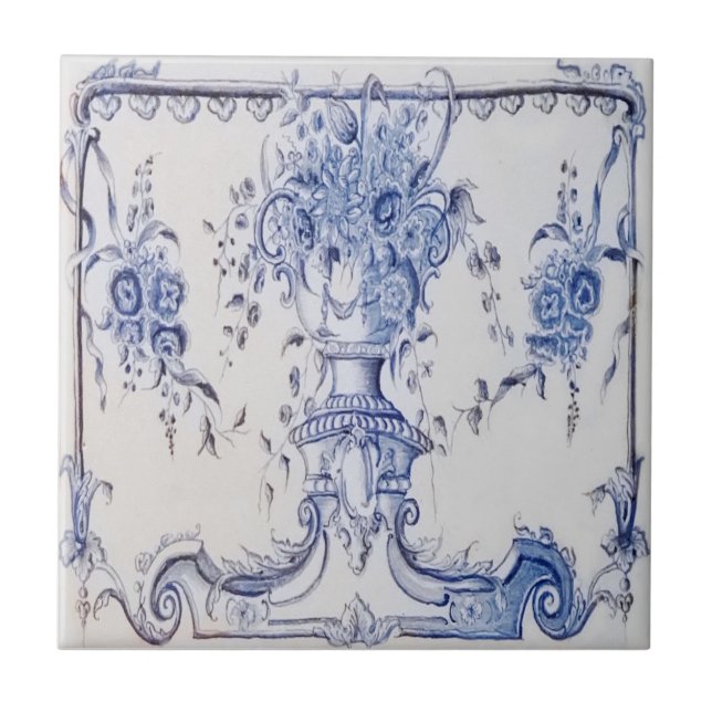 Excluir Azulejo com Urn de Flores - Azul e Branco (Frente)