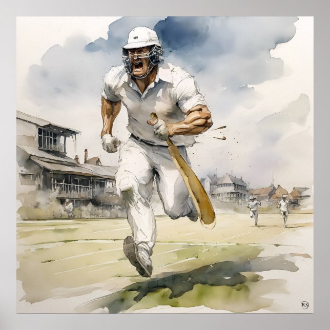 Executando entre Wickets - Impressão de críquete d (Frente)