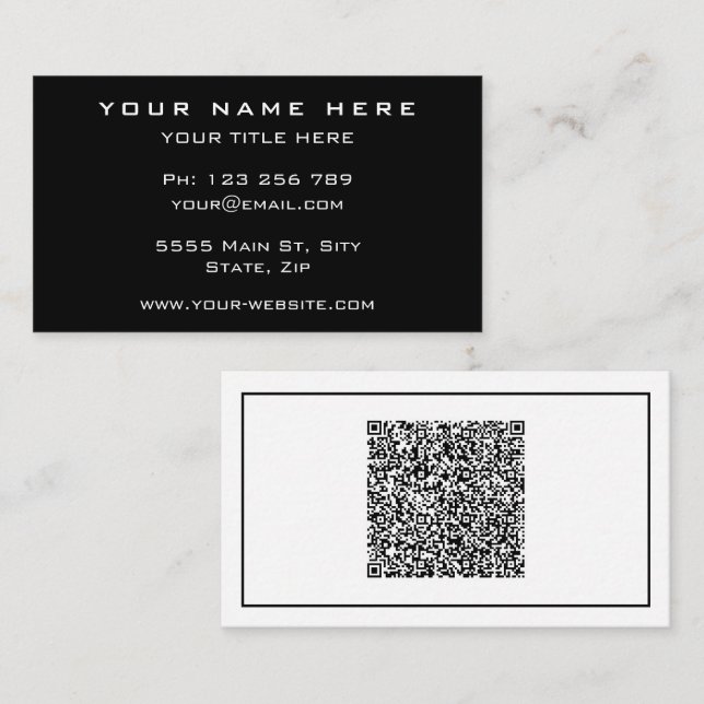 Exemplo de cartões de visita com código QR (Frente/Verso)