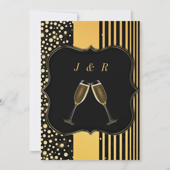 Exemplo de Convite de Casamento Champanhe Dourado  (Verso)