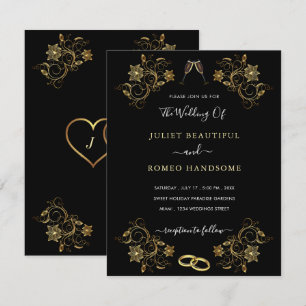 Exemplo de Convite de Casamento Preto Dourado com 