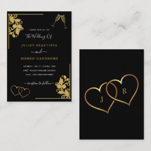 Exemplo de Convite de Casamento Preto e Dourado Fl