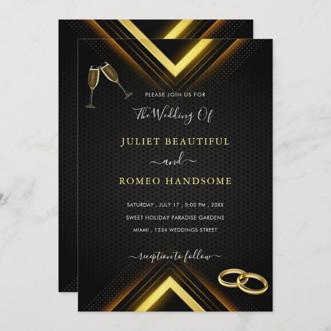 Exemplo de Convite para Casamento Dourado Design B (Frente/Verso)