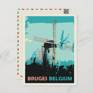 Exemplo de moinho de vento Bruges Bélgica Cartão p