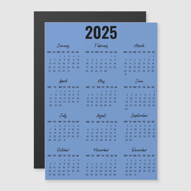 Exibição de Ano de Cheio do Calendário 2025 Preto  (Frente/Verso)