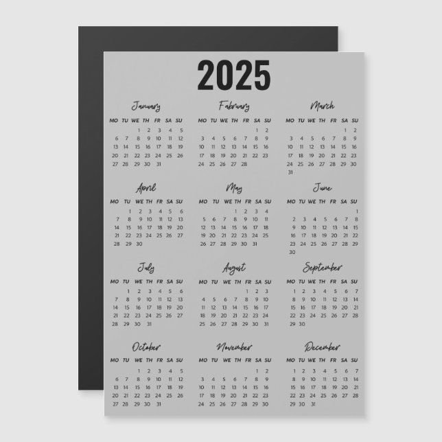 Exibição de Ano de Cheio do Calendário 2025 Preto  (Frente/Verso)