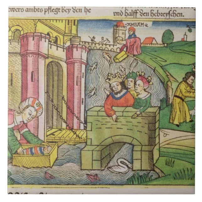 Êxodo 2 1-6 Moses que está sendo flutuado abaixo (Frente)