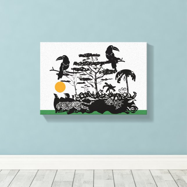 Exotic Toucan and Jungle Scene Canvas Print (Insitu(piso de madeira))