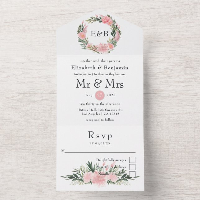 Exótico Monograma de Casamento de Flamingo Rosa Tr (Interno)