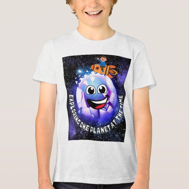 Explorando um planeta na época. Rapaz em um foguet (Frente)