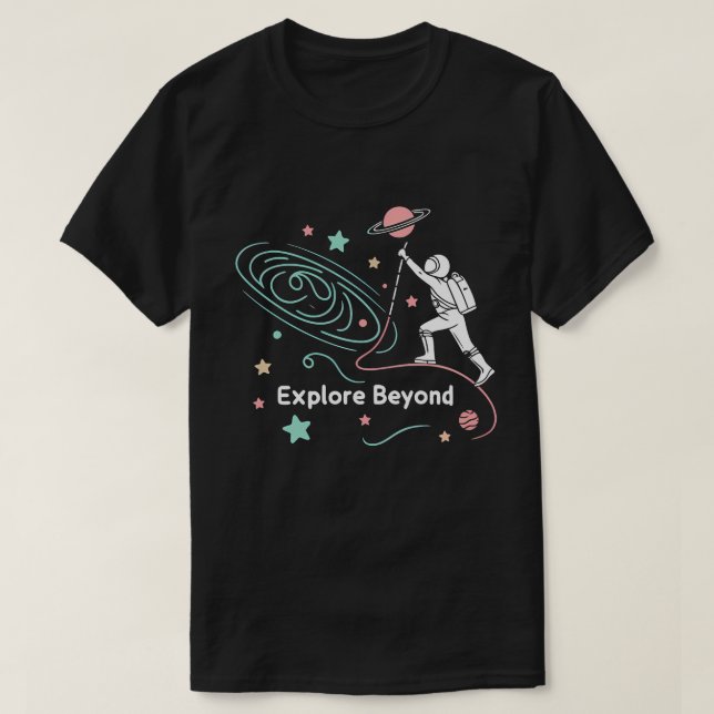 Explore além do adesivo de camiseta astronauta. (Frente do Design)