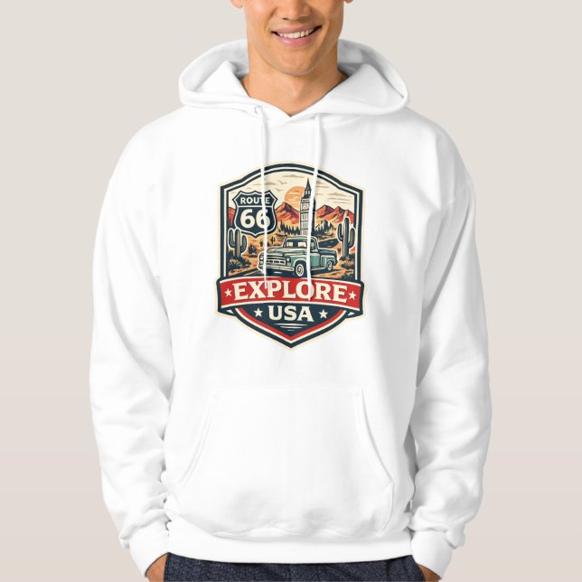 Explore EUA Rota 66 Camisa com Insígnia de Viagem  (Frente)