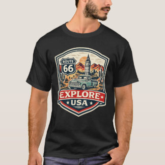 Explore EUA Rota 66 Camisa com Insígnia de Viagem
